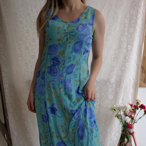Vintage 1990s JULIA 100% Viscose Spring Summer Flowy Breathable Sundress Dress - Picture 2 of 12
